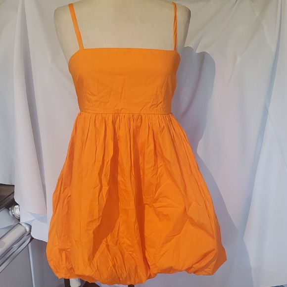Orange Pleated Tiered Mini Sundress - Picture 1 of 7